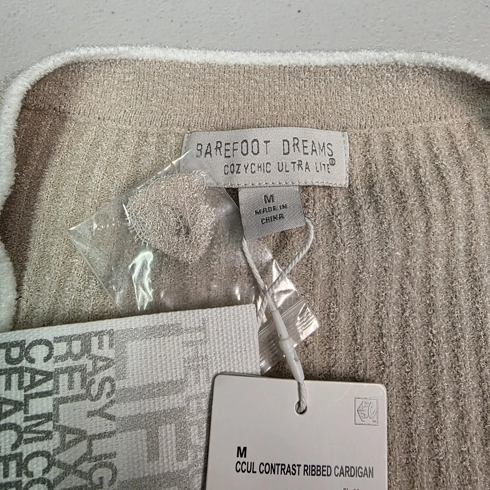 Barefoot Dreams Cozychic Ultra Lite Contrast‎ Ribbed Cardigan Women's M